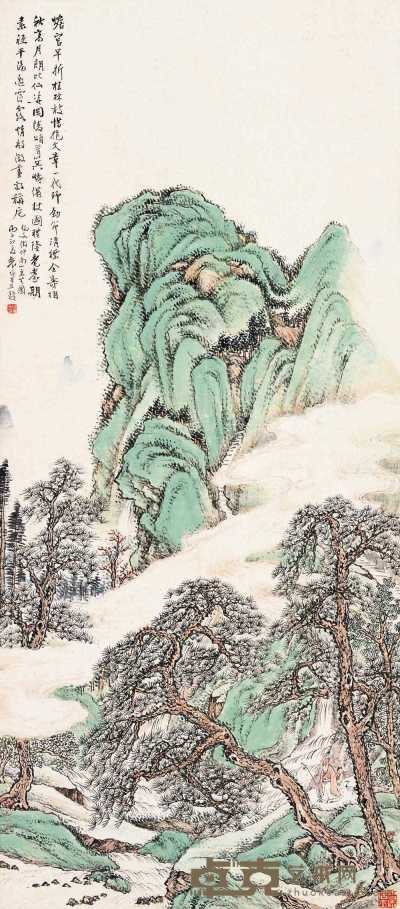 袁培基 丙子（1936年）作 南山采芝 立轴 104×45.8cm